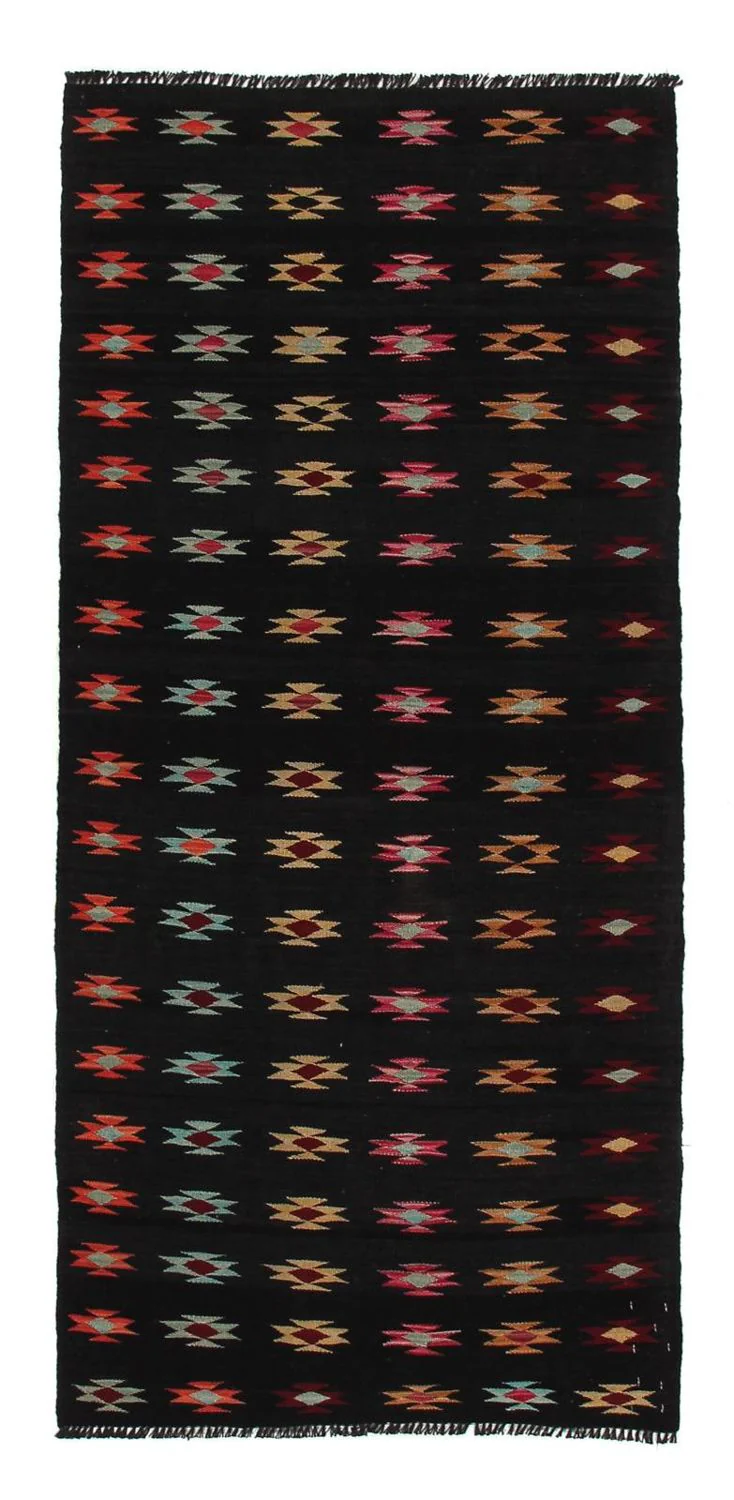 Kelim Teppich - Splash 195 x 85 cm - schwarz